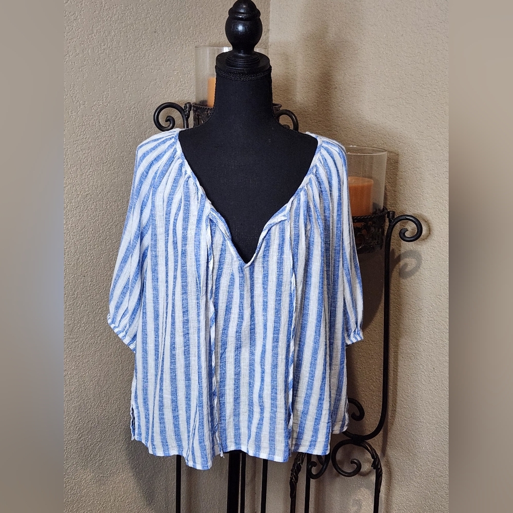 Rails Kirstie Casablanca Blue and White Linen Blend  Striped Women's Top.NWT. XL